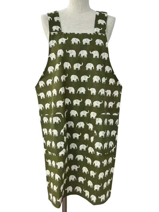 レーヨン麻ゾウプリントエプロン