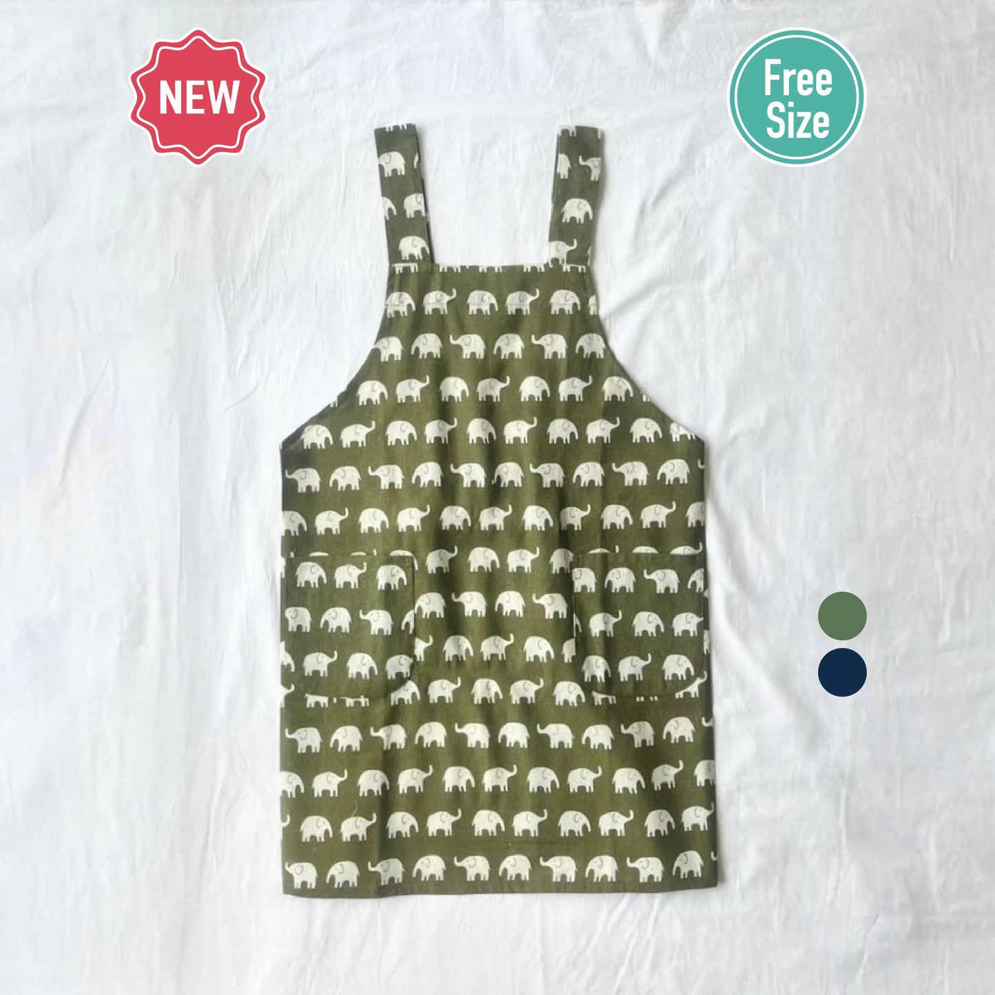 レーヨン麻ゾウプリントエプロン